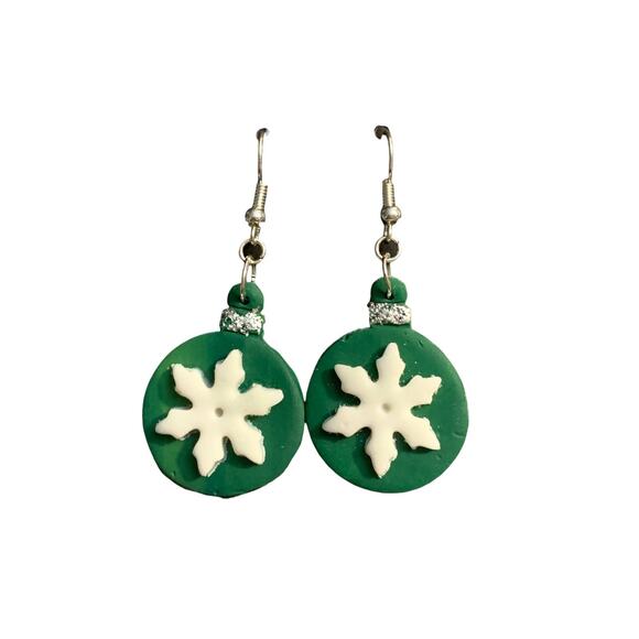 Festive Handmade Snowflake Christmas Ornament Earrings - Picture 2 of 5